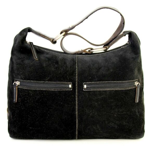 ROOMY ELLINGTON BLACK SOFT GENUINE LEATHER SUEDE SHOULDER BAG HANDBAG HOBO TOTE - Picture 1 of 10
